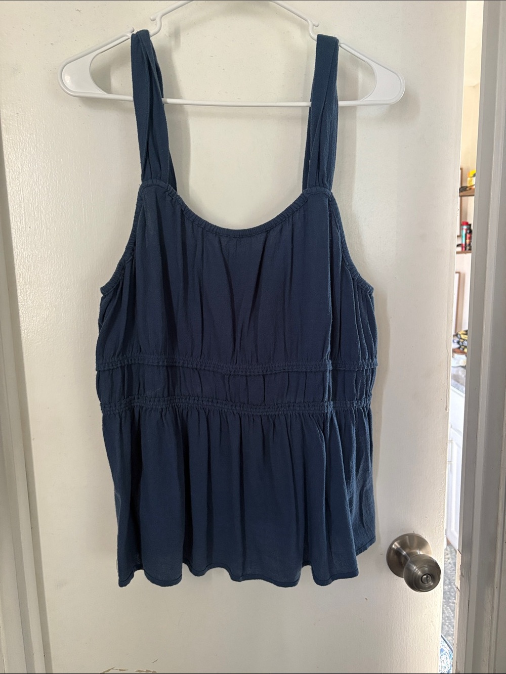 Wonderly Dark Blue Gathered Waist Tank Top